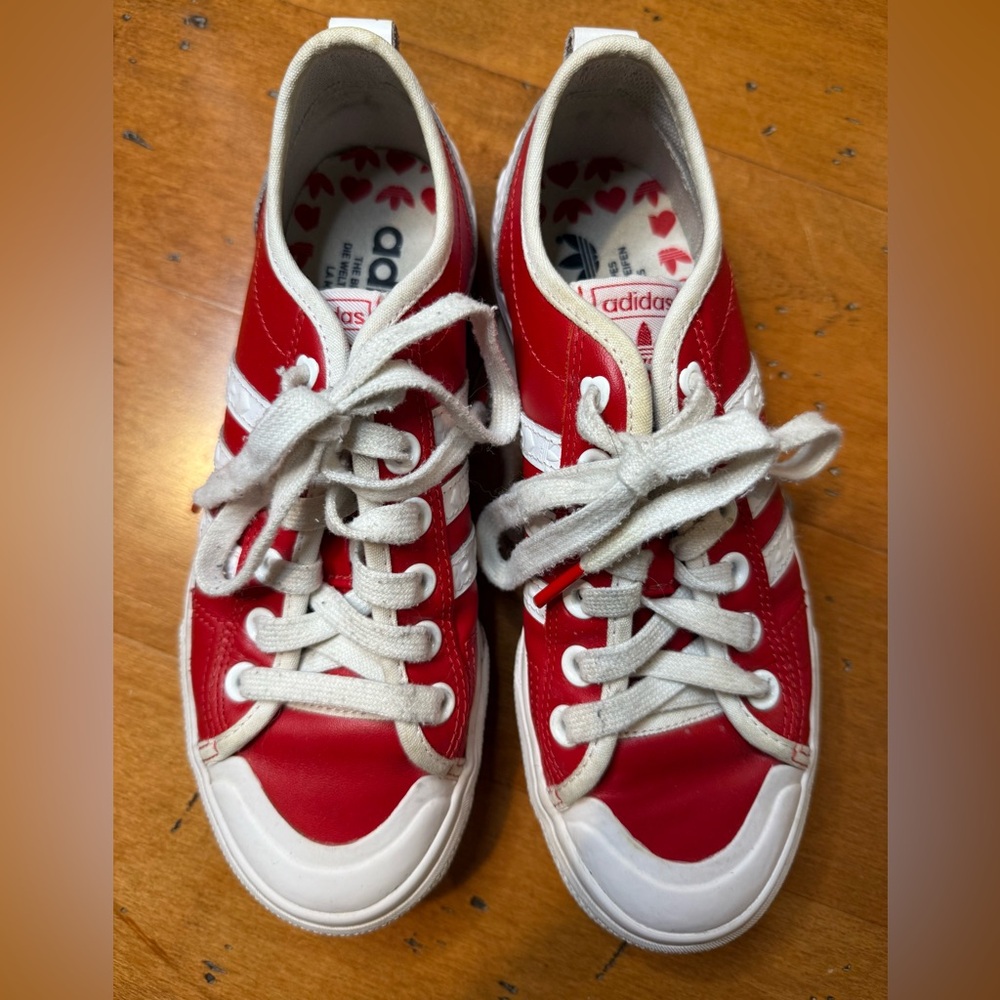 adidas Red and White Platform Sneakers